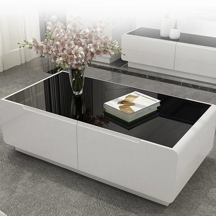 BT18 Rectangular Coffee Table with Glass Top & Storage - Altera