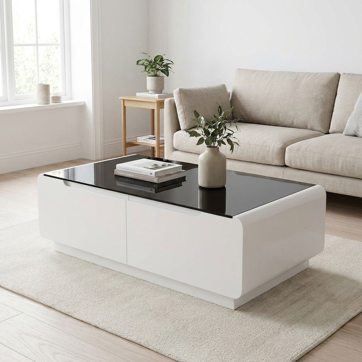 BT18 Rectangular Coffee Table with Glass Top & Storage - Altera
