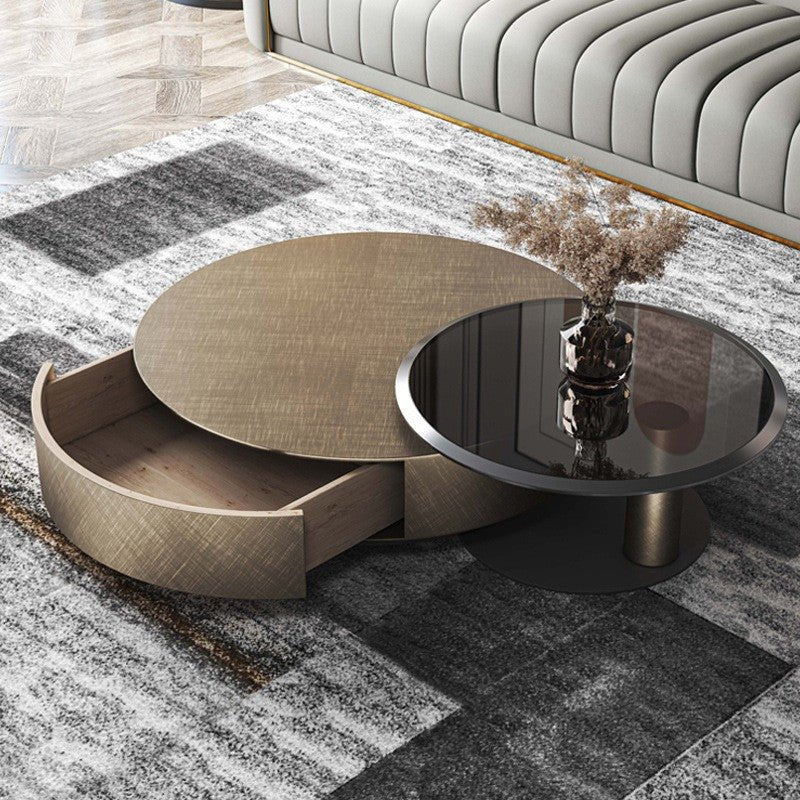 BT35 Round Coffee Table Set with Tempered Glass & Storage - Altera