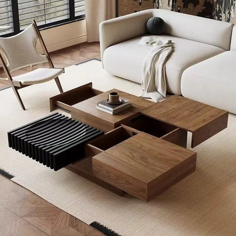 BT65 Square Wooden Coffee Table with 4 Storage Drawers - Altera