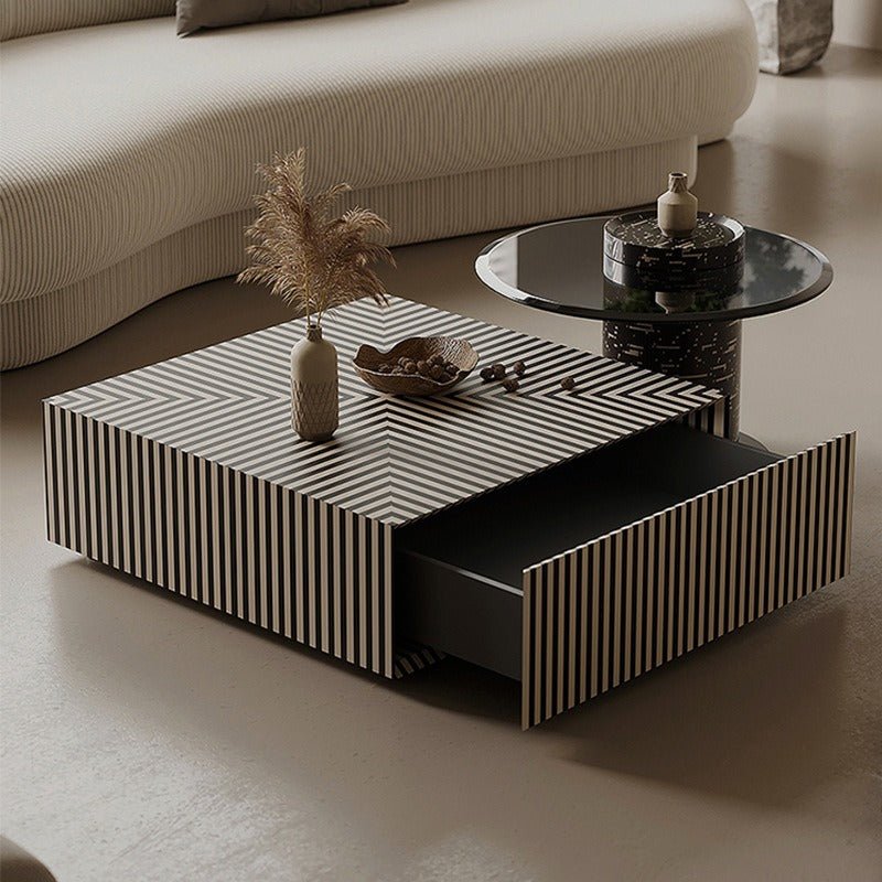 BT85 Modern Piano Stripe Nested Coffee Table Set with Storage - Altera