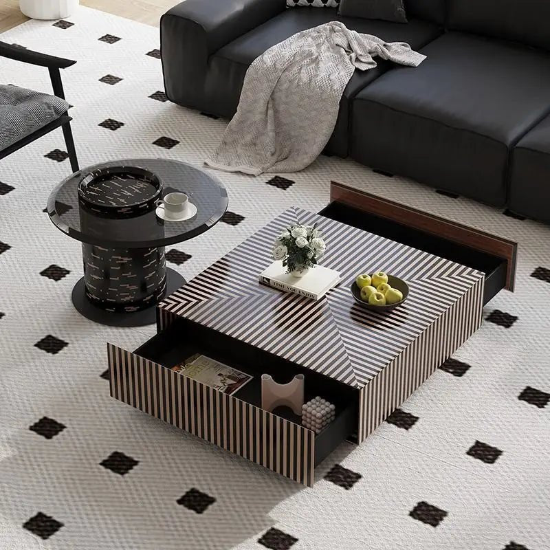 BT85 Modern Piano Stripe Nested Coffee Table Set with Storage - Altera