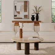 Lorient Coffee Table in Beige Travertine — styled in a living room