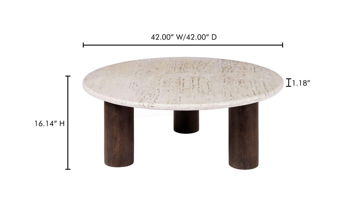 Lorient Coffee Table in Beige Travertine — dimensions diagram, 42" × 42"