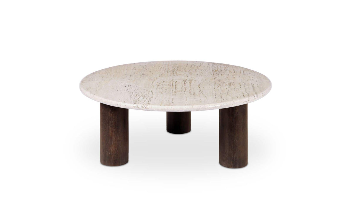 Lorient Coffee Table in Beige Travertine — turkish beige travertine, 42" × 42"