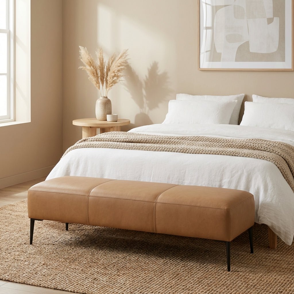 Camel Upholstered Bench with Metal Legs - Altera