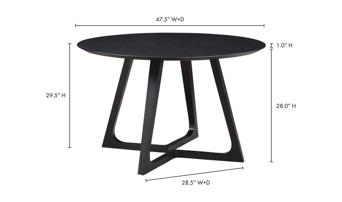 Gisborne Dining Table in Black, dimensions diagram, 47½" × 47½"