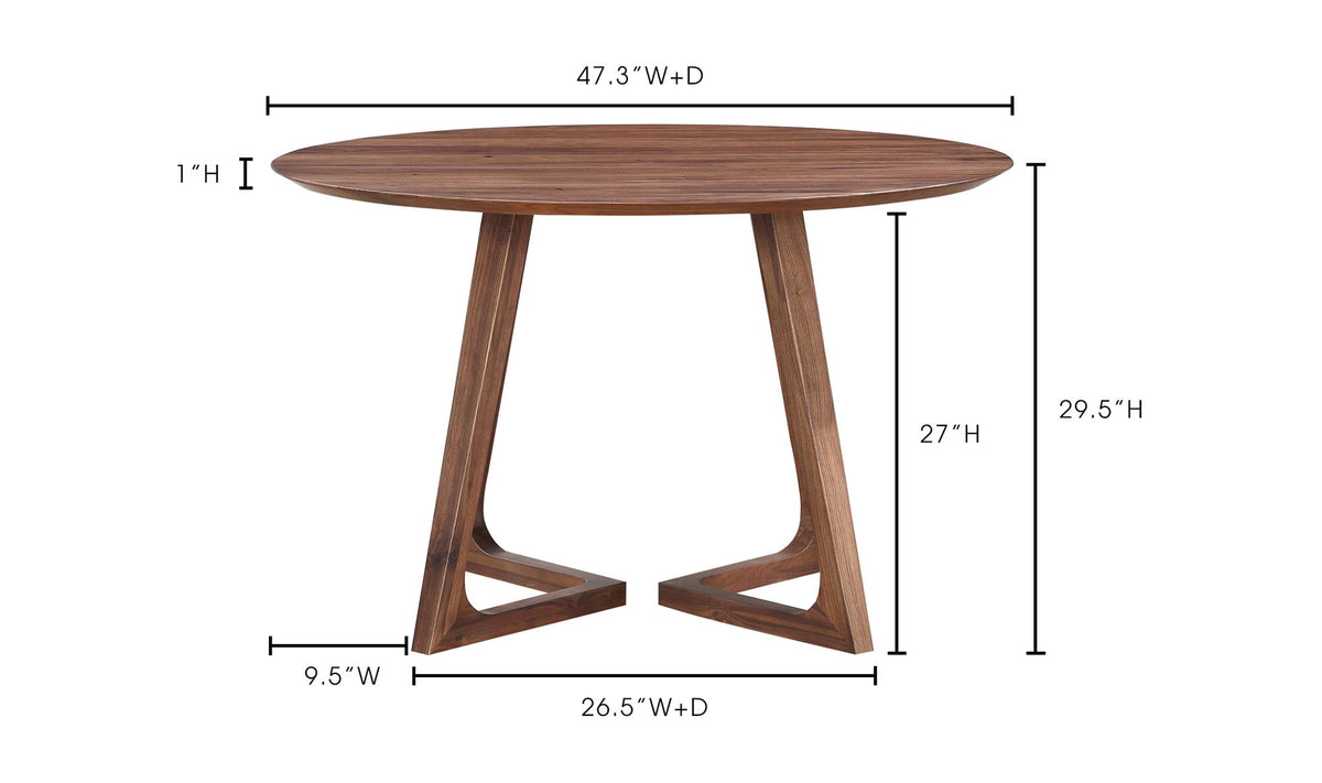 Gisborne Dining Table in Walnut, dimensions diagram, 47" × 47"