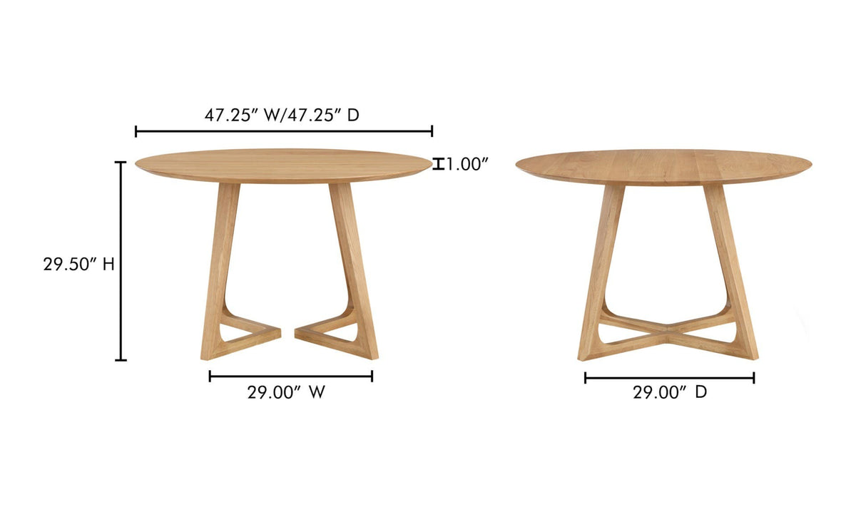 Gisborne Dining Table in Natural Oak, dimensions diagram, 47¼" × 47¼"