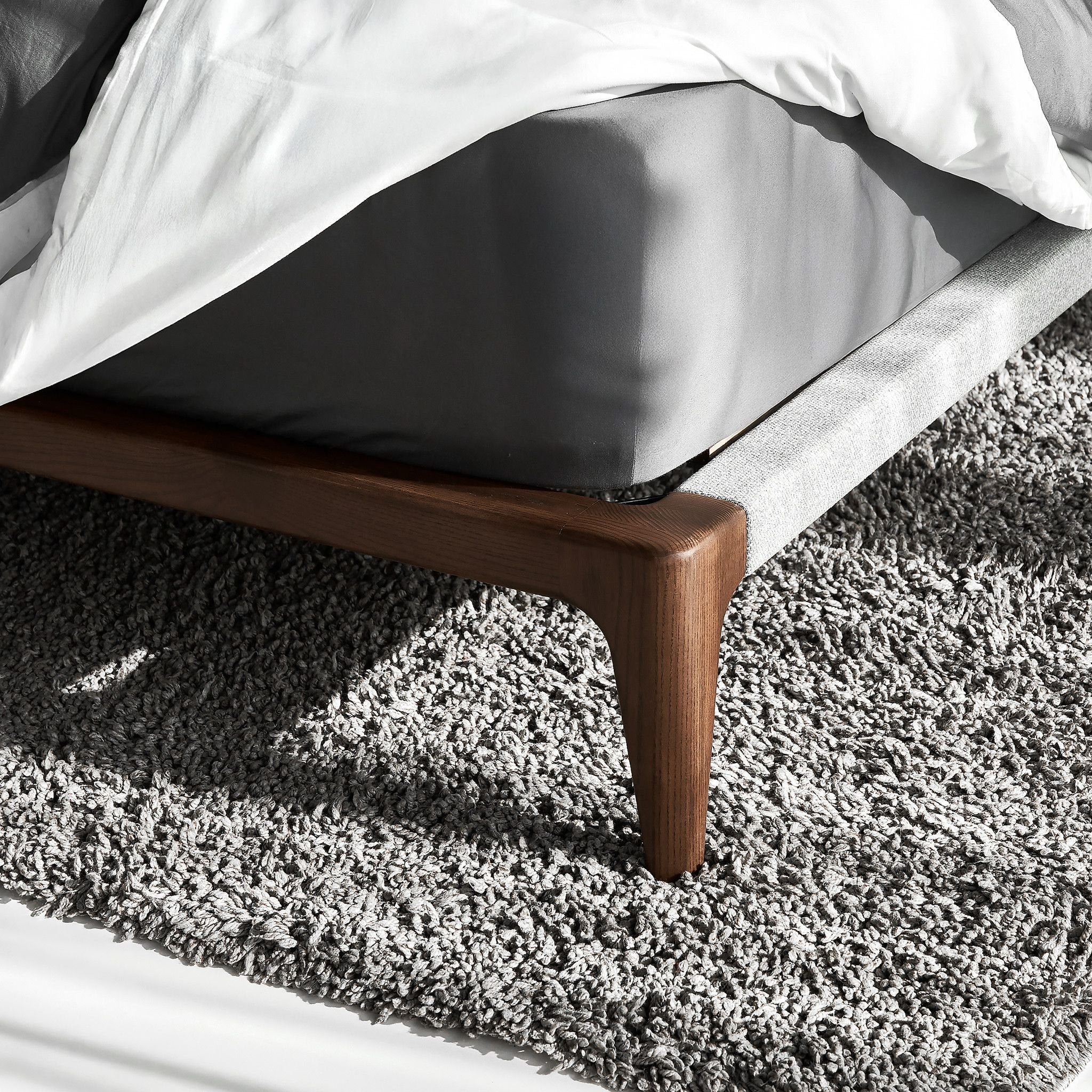 SCARLET Italian Design Fabric Bed, Ash Wood Frame, Integrated Storage Headboard