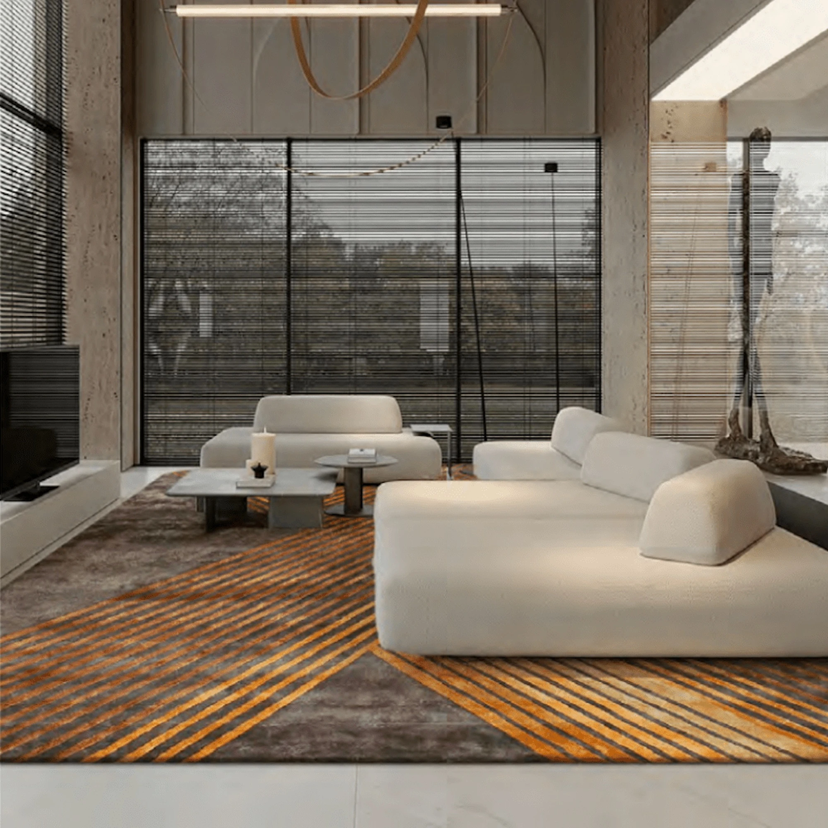 Chaoze Hand-Woven Geometric Bamboo Fiber Rug