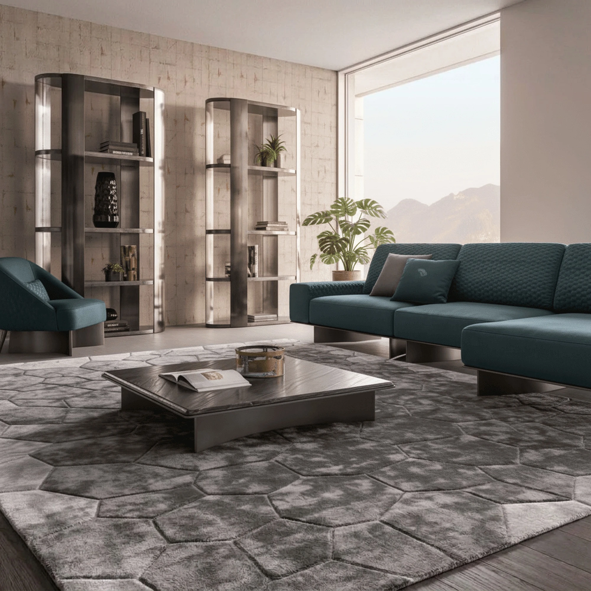 Charcoal Tencel Geometric Rug - Altera