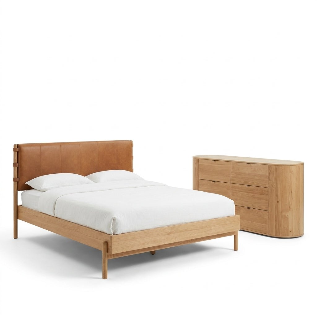 Colin Top-Grain Leather Bed with Matching Nightstand and Dresser - Altera