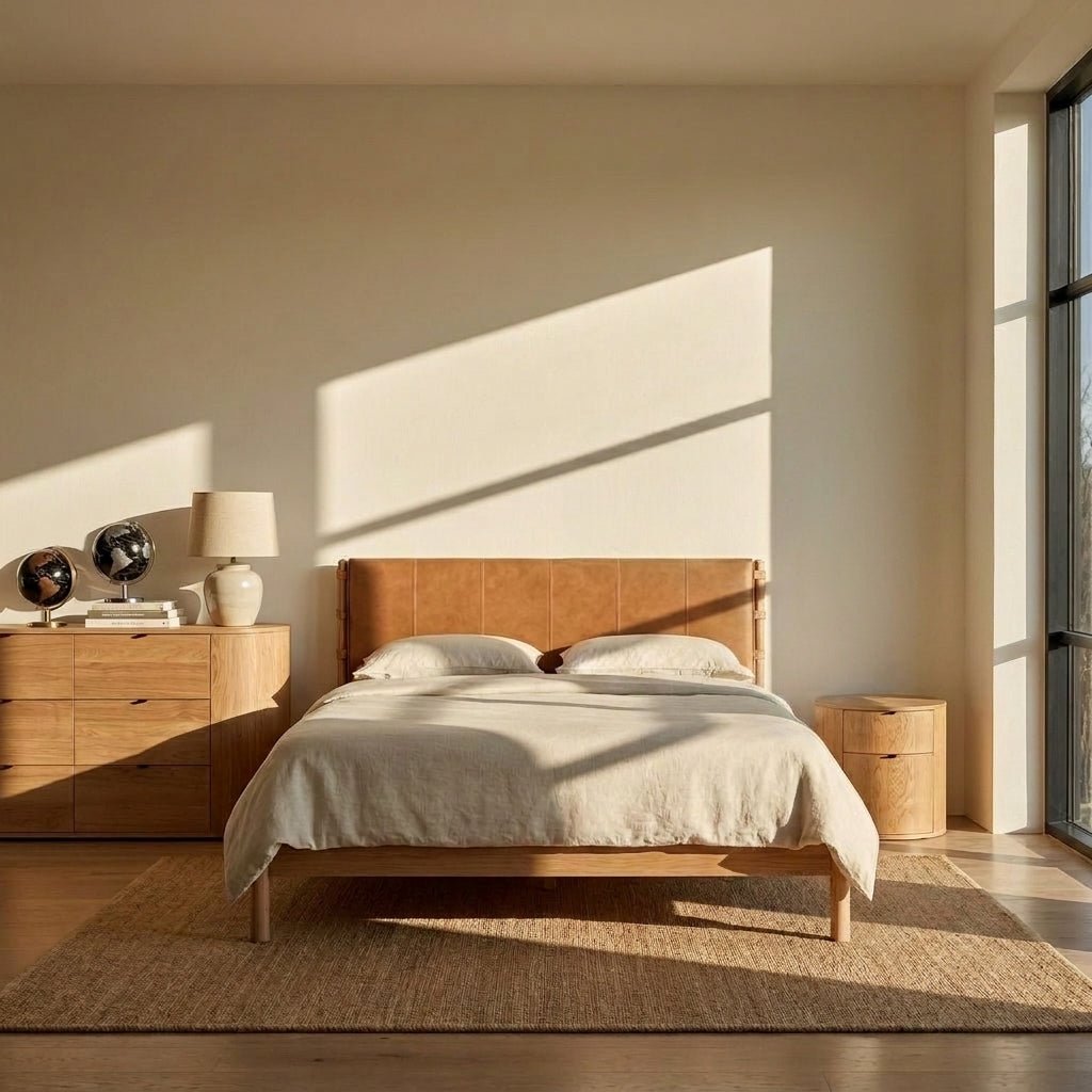 Colin Top-Grain Leather Bed with Matching Nightstand and Dresser - Altera