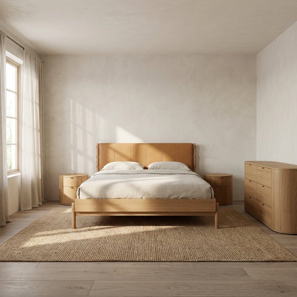 Colin Top-Grain Leather Bed with Matching Nightstand and Dresser - Altera