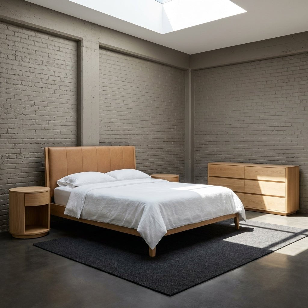 Colin Top-Grain Leather Bed with Matching Nightstand and Dresser - Altera