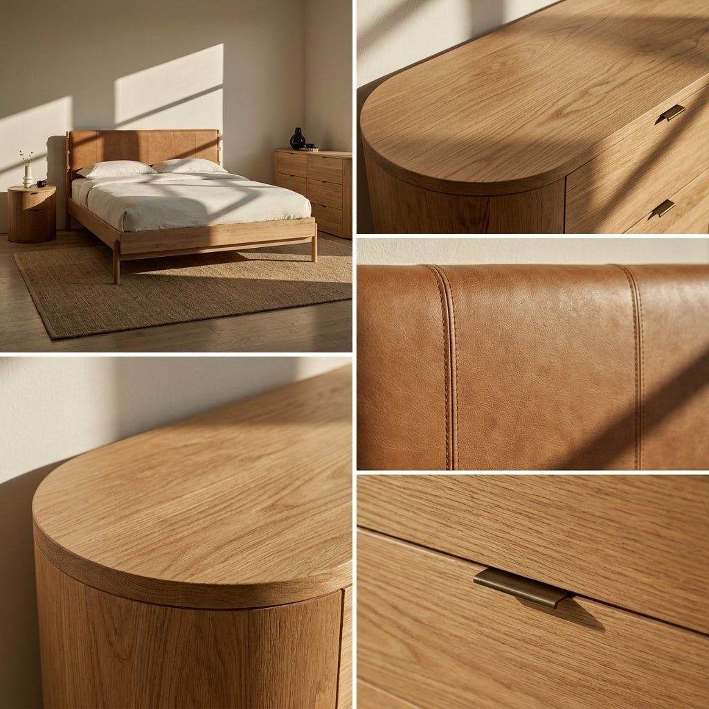 Colin Top-Grain Leather Bed with Matching Nightstand and Dresser - Altera