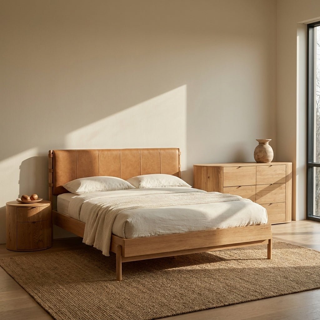 Colin Top-Grain Leather Bed with Matching Nightstand and Dresser - Altera