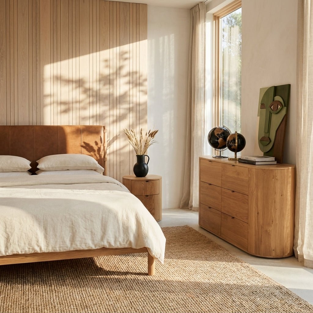 Colin Top-Grain Leather Bed with Matching Nightstand and Dresser - Altera