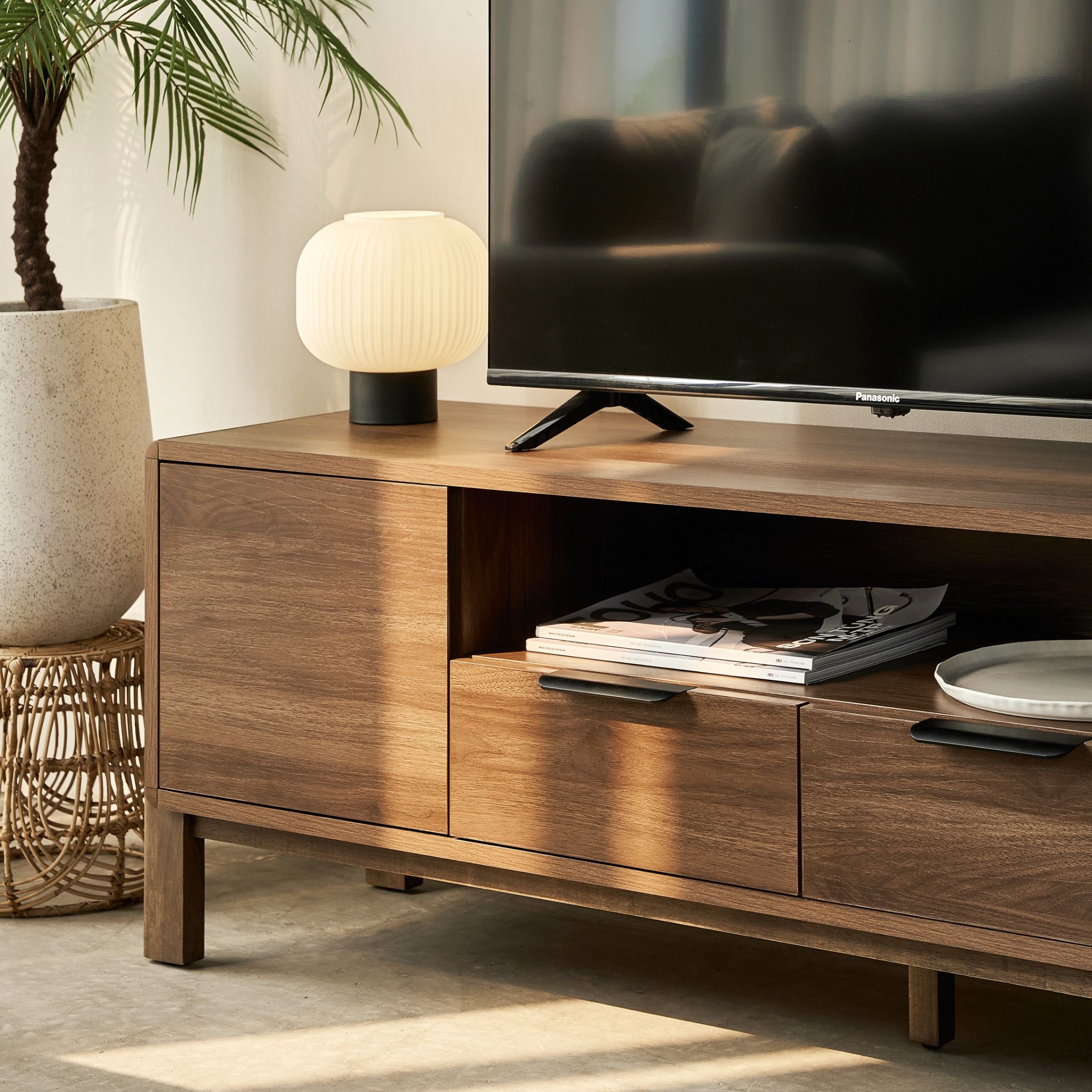 Dalumd Almond Brown TV Cabinet with Drawers and Shelves - Altera
