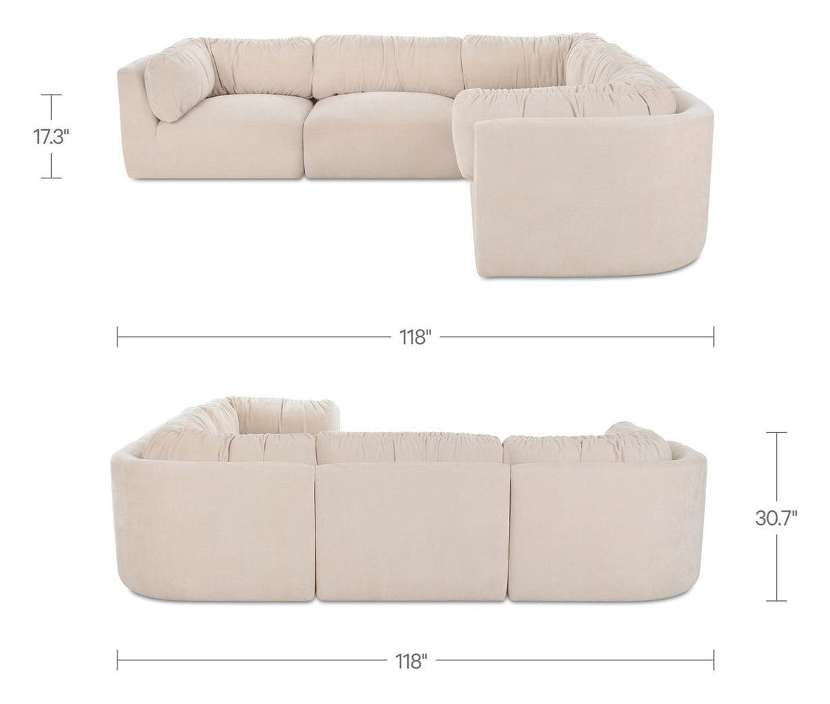Oatmeal / Classic L / No Ottoman dimensions