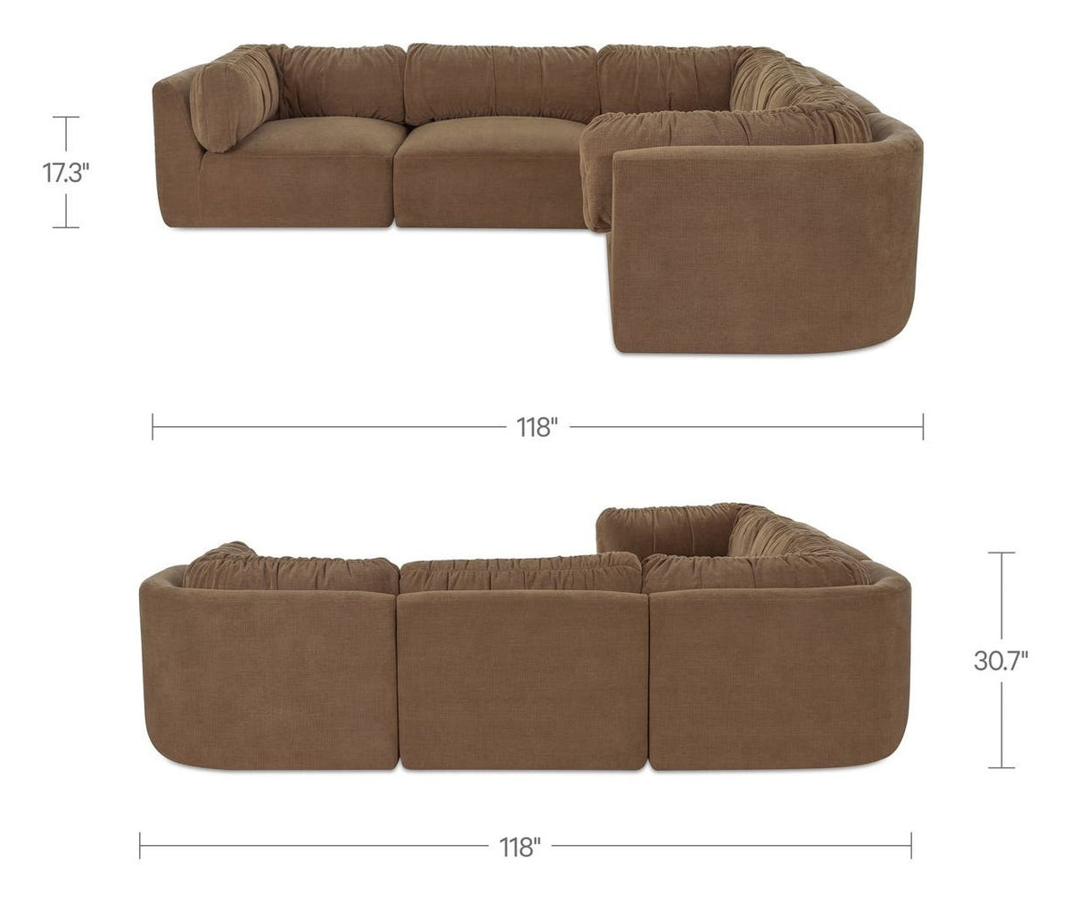 Taupe / Classic L / No Ottoman dimensions