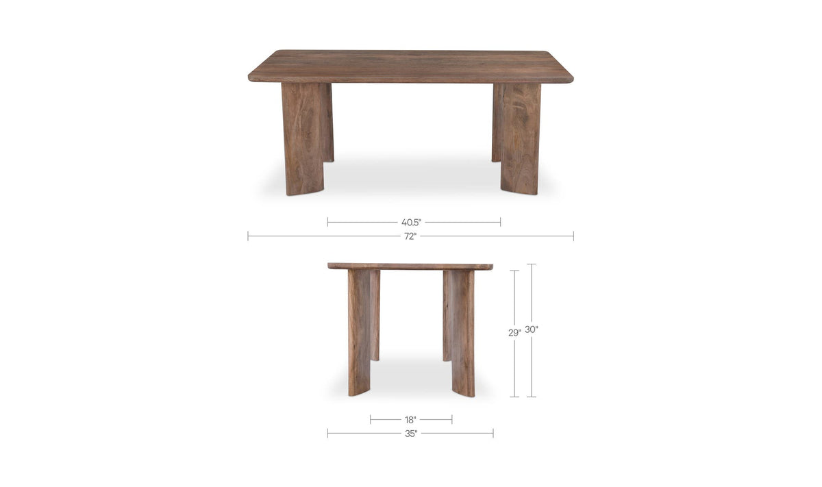 Levens Dining Table in Dark Brown, dimensions diagram, 72" × 35"