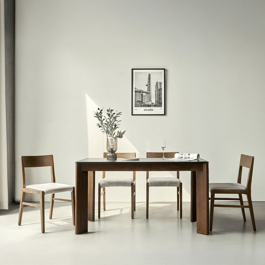 SCANIA 140cm Modern Faux Marble Top Dining Table - Natural Rubberwood Brown