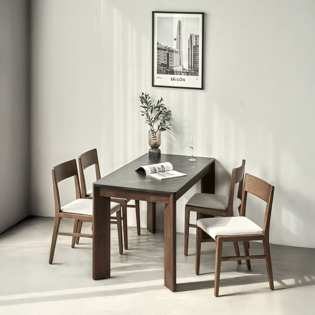 Scania Modern Faux Stone Dining Table Set with Solid Rubberwood Base 140cm