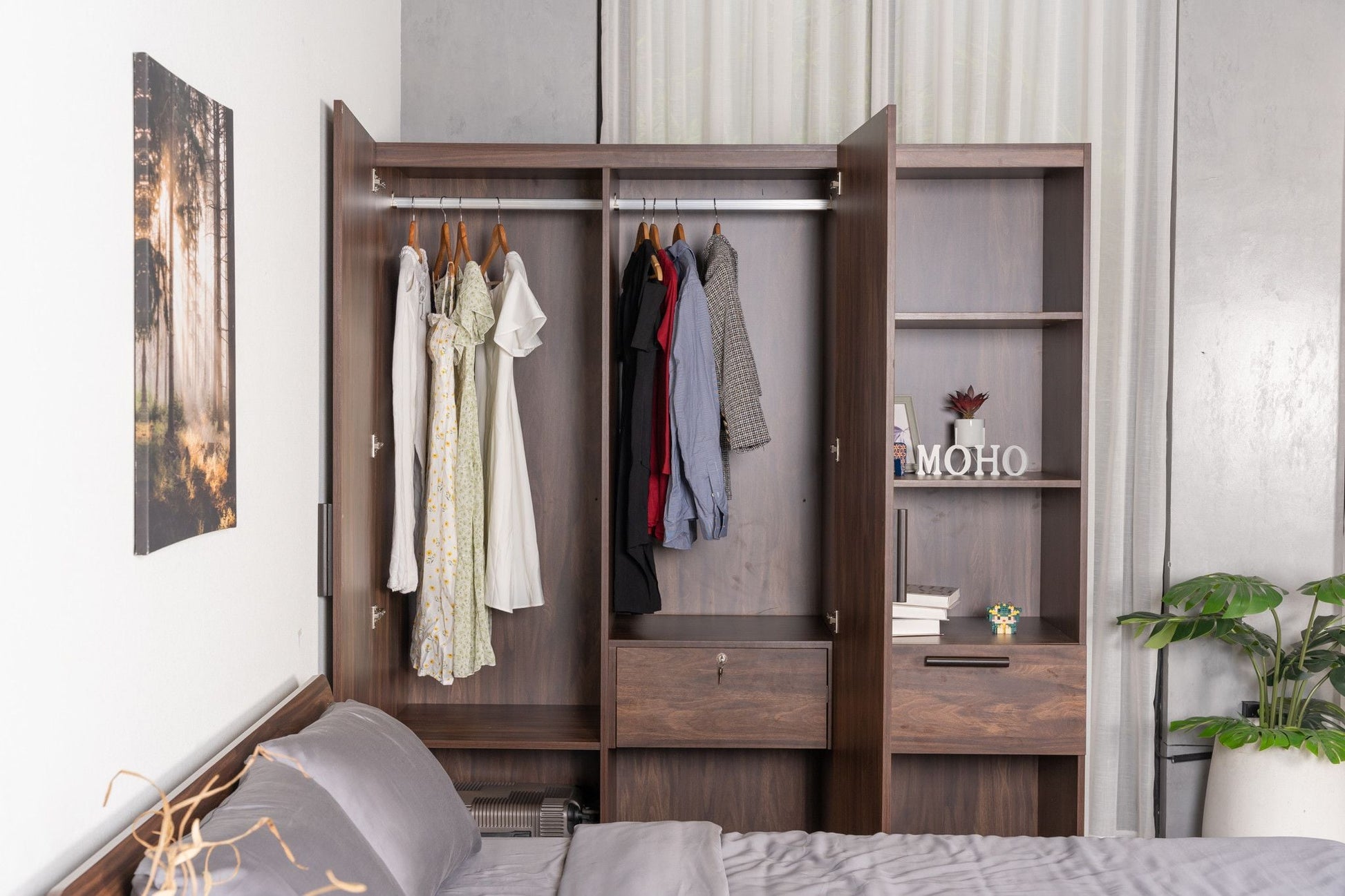 MOHO KOSTER Modern Brown Wooden Wardrobe Closet with Multiple Sizes
