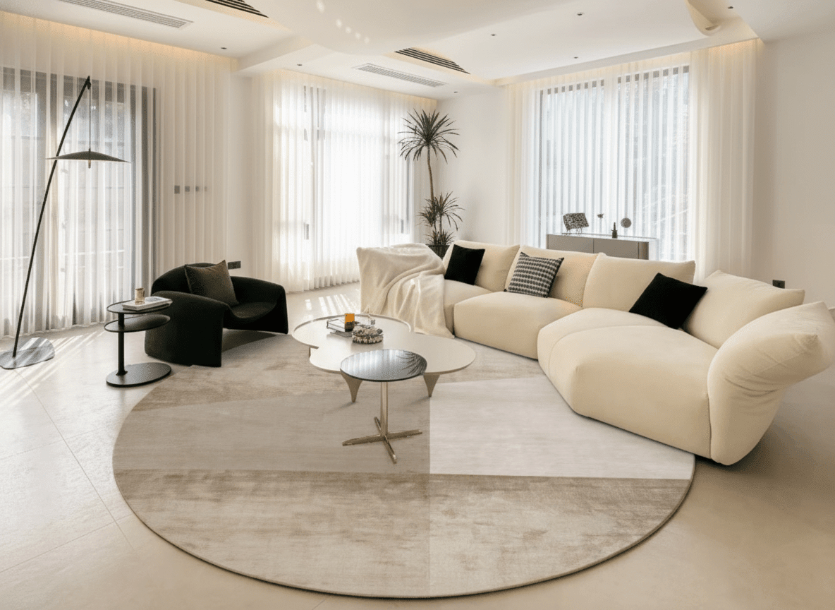 Earth-Tone Abstract Bamboo Silk Area Rug in warm neutral tones — Altera Home Design Canada