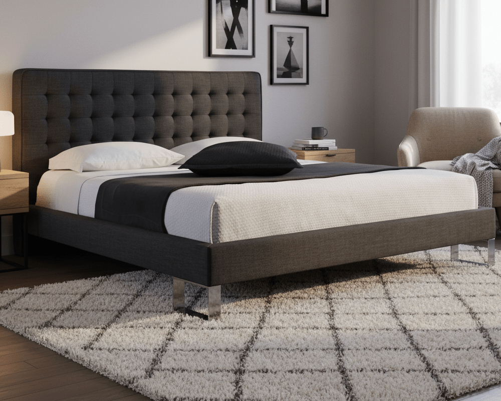 Edmonton Contemporary Graphite Tufted King Bed - Altera