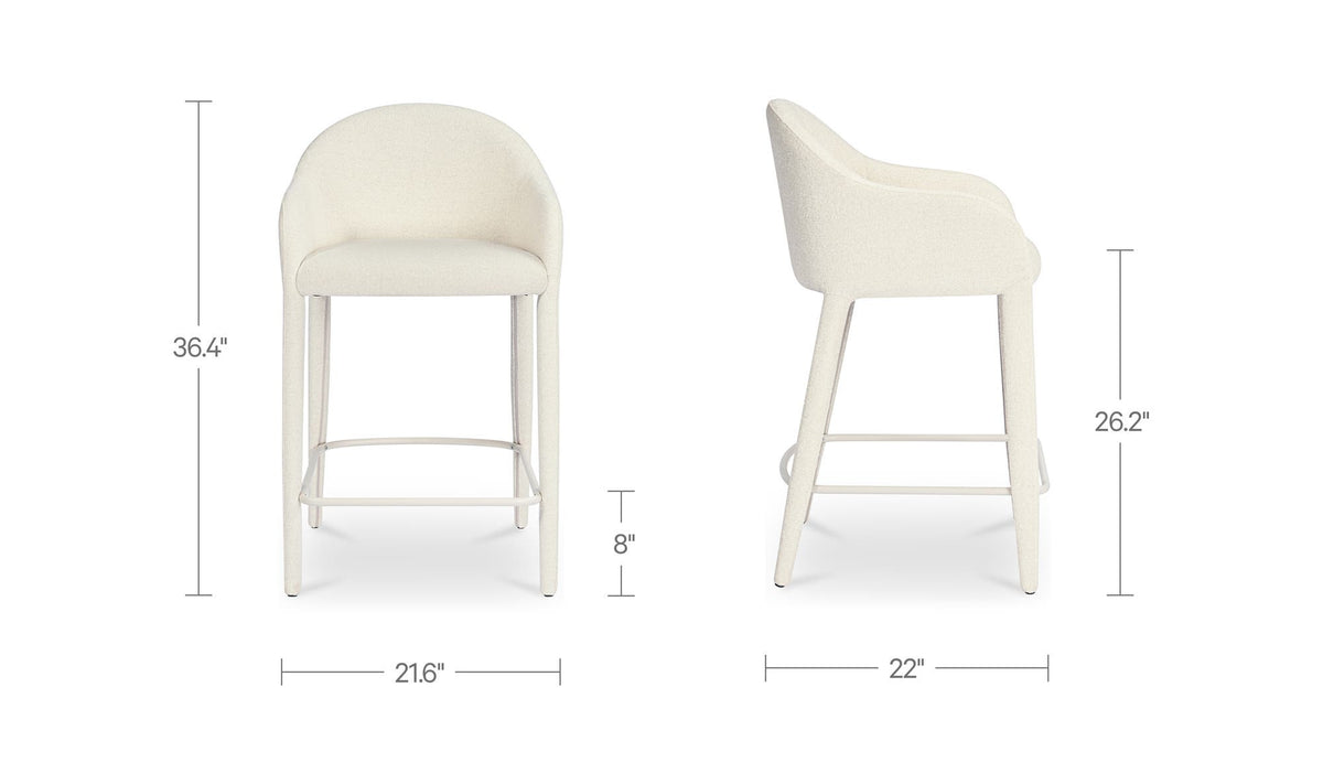 Marvao Counter Stool in Off White, dimensions diagram, 21¾" × 22"