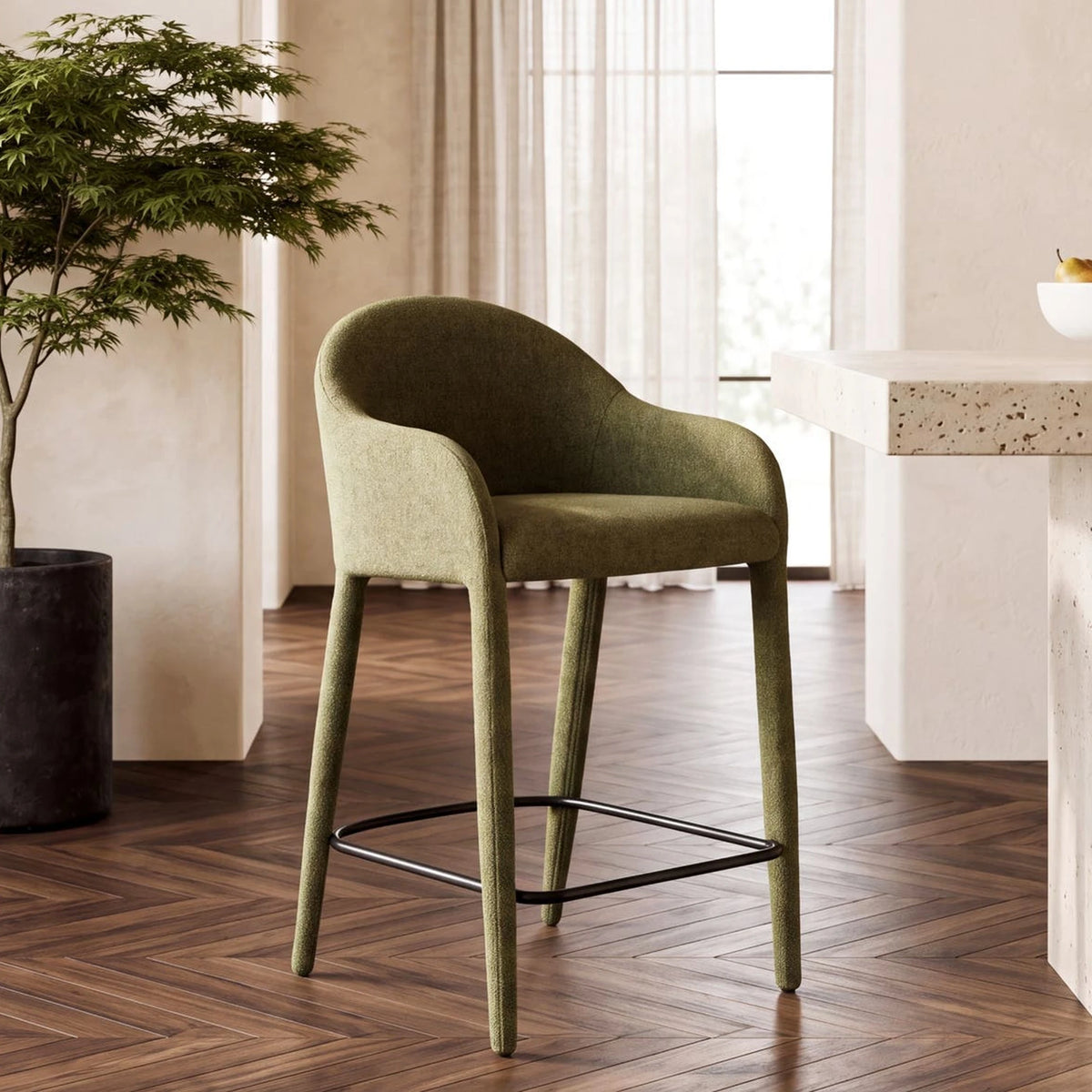 Marvao Counter Stool in Green, styled in a living room