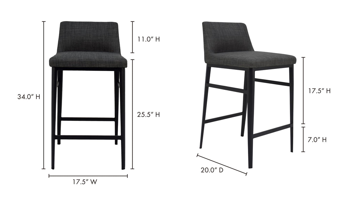 Bolsena Counter Stool in Charcoal Grey, dimensions diagram, 17½" × 20"