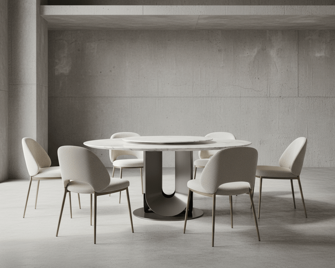 Eleonore Round White Marble Dining Table with Rotating Center - Altera