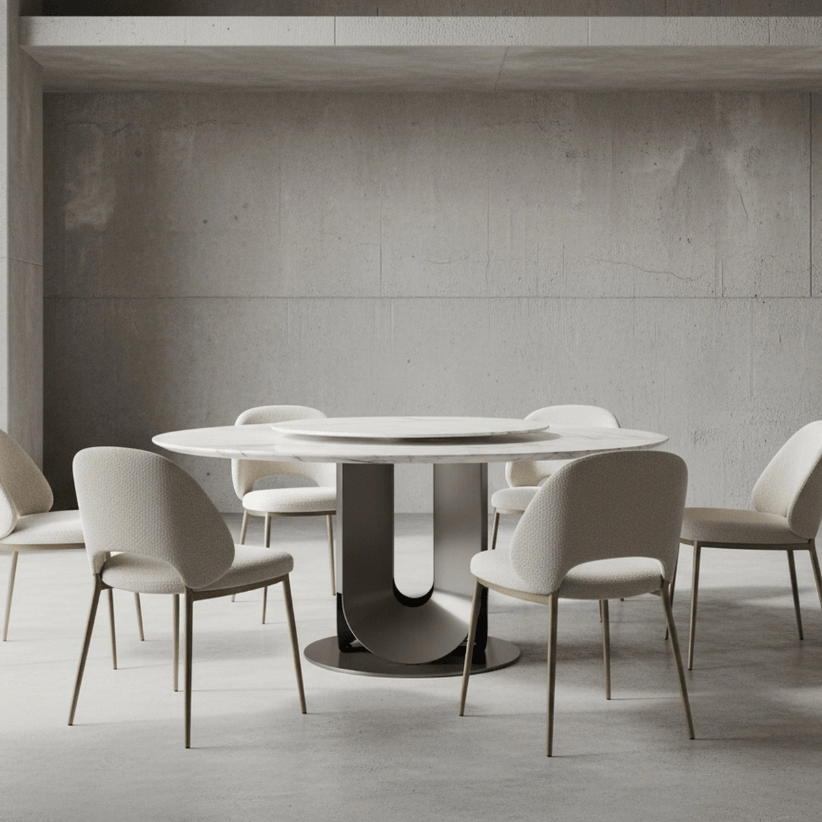 Eleonore Round White Marble Dining Table with Rotating Center