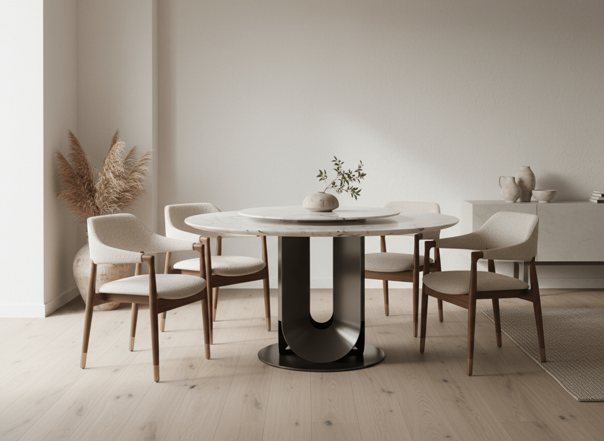 Eleonore Round White Marble Dining Table with Rotating Center - Altera