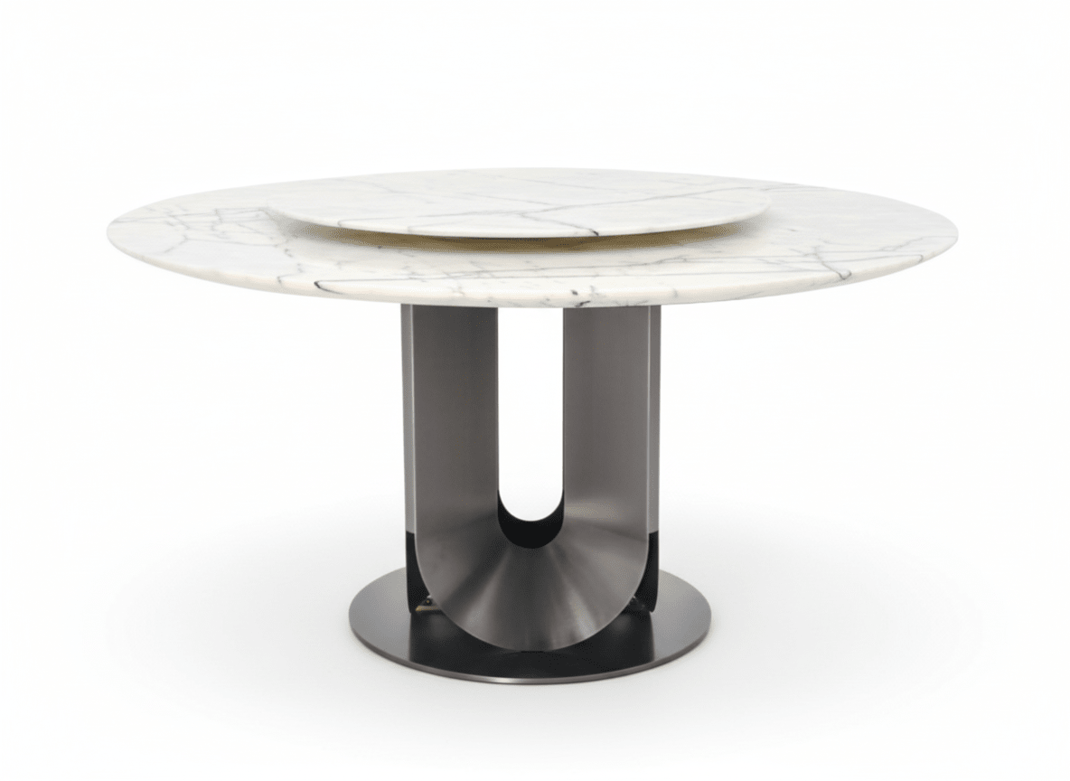 Eleonore Round White Marble Dining Table with Rotating Center - Altera