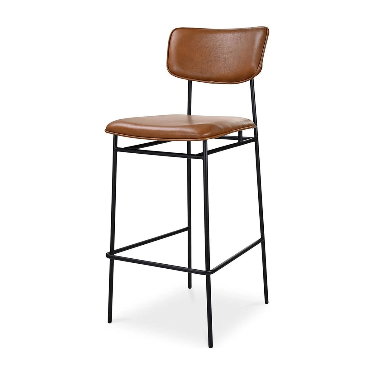 Swanage Bar Stool in Brown, top grain leather, 18" × 21½"