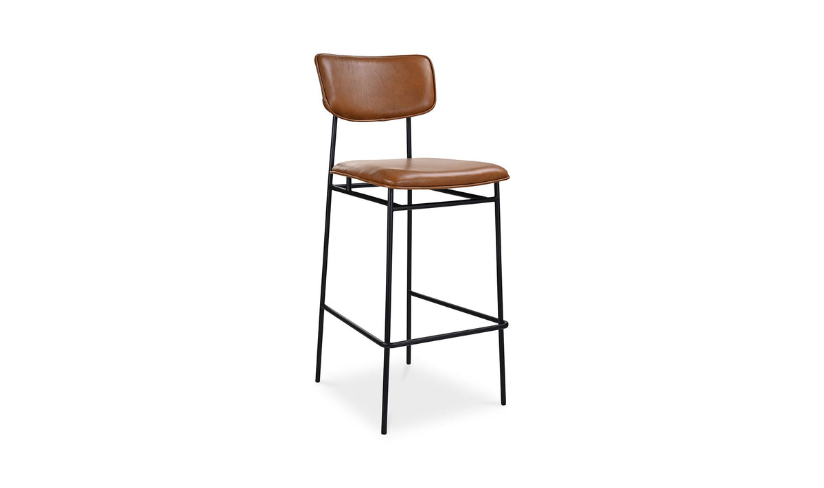 Swanage Bar Stool in Brown, top grain leather detail