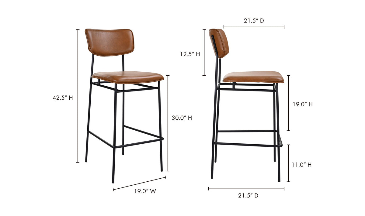 Swanage Bar Stool in Brown, dimensions diagram, 18" × 21½"