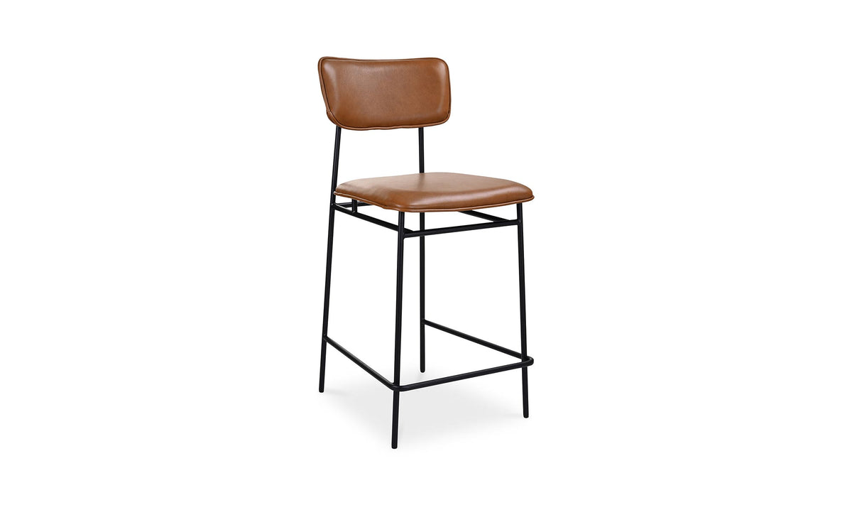 Swanage Counter Stool in Brown, top grain leather detail