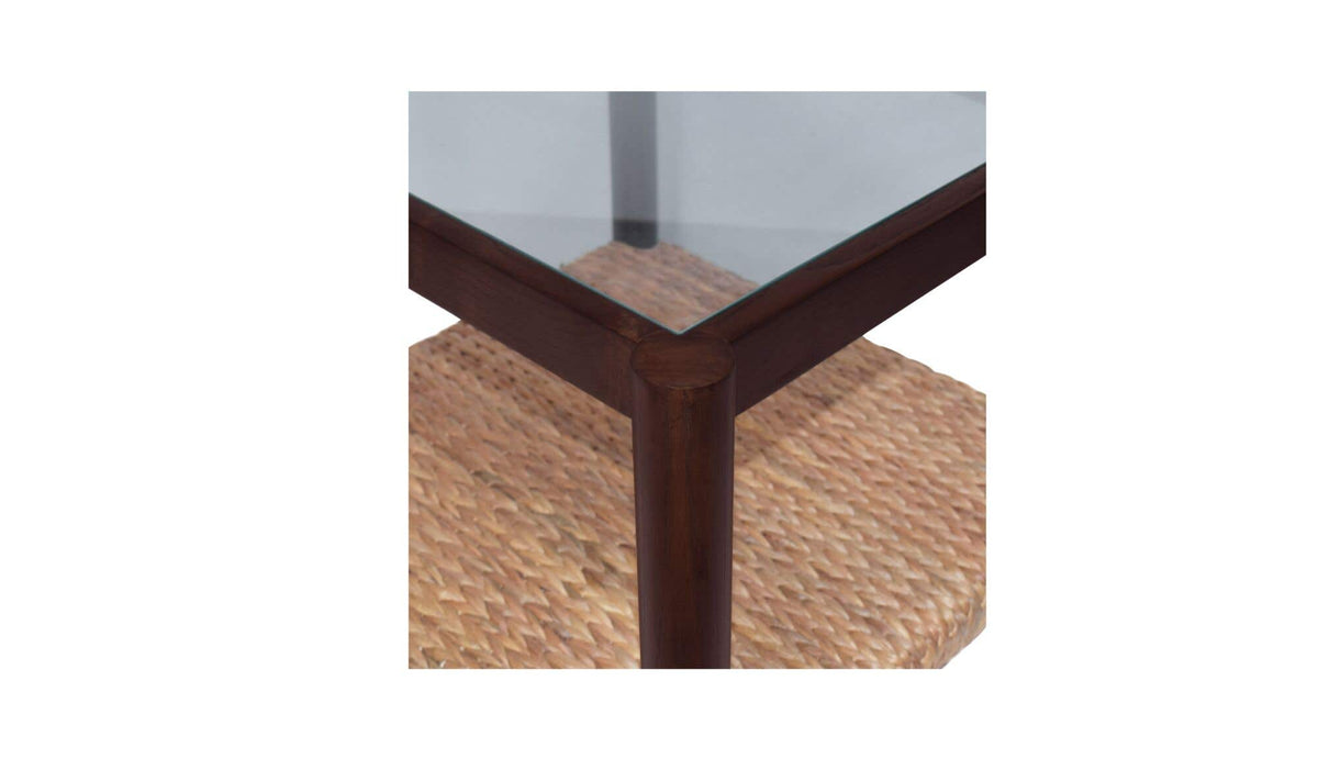Braga Side Table in Brown — tempered glass detail