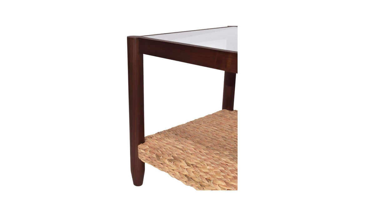 Braga Side Table in Brown — tempered glass detail