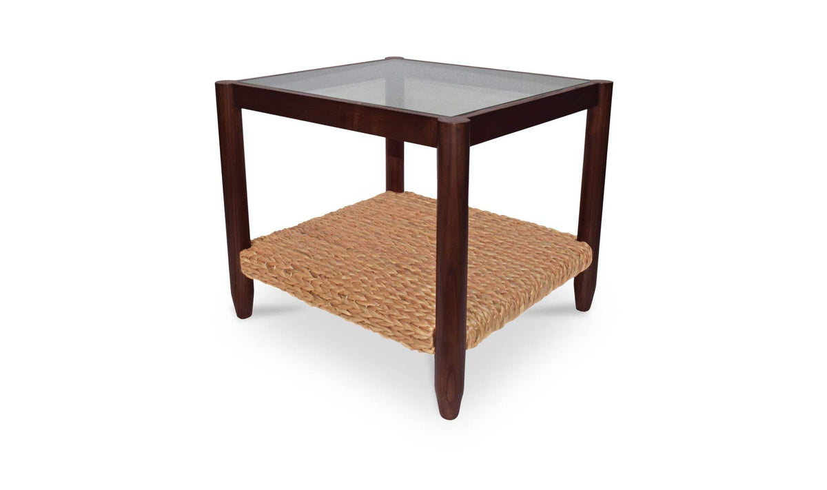 Braga Side Table in Brown — tempered glass detail