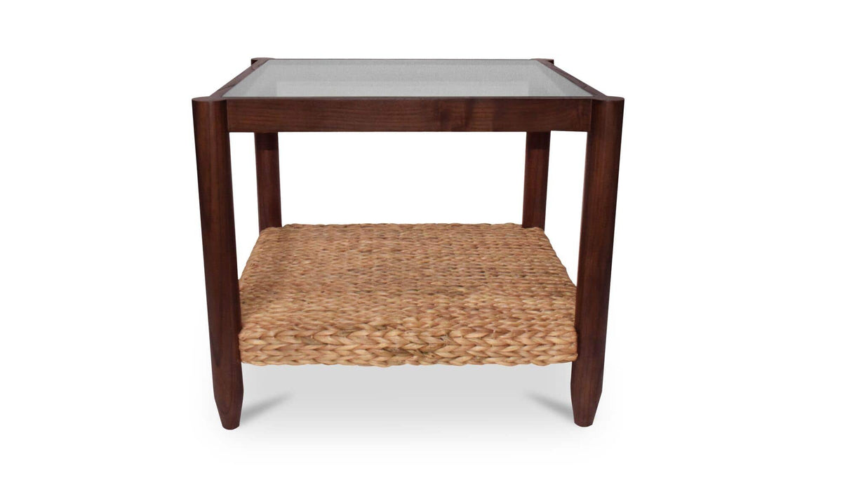 Braga Side Table in Brown — tempered glass, 25.3" × 23.3"