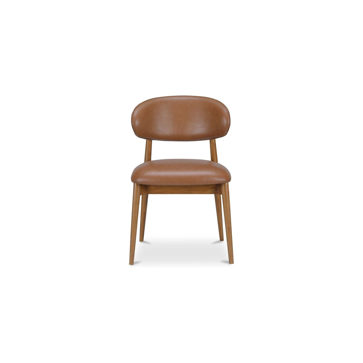 Etta Dining Chair in tan leather, offered with the Gisborne tables