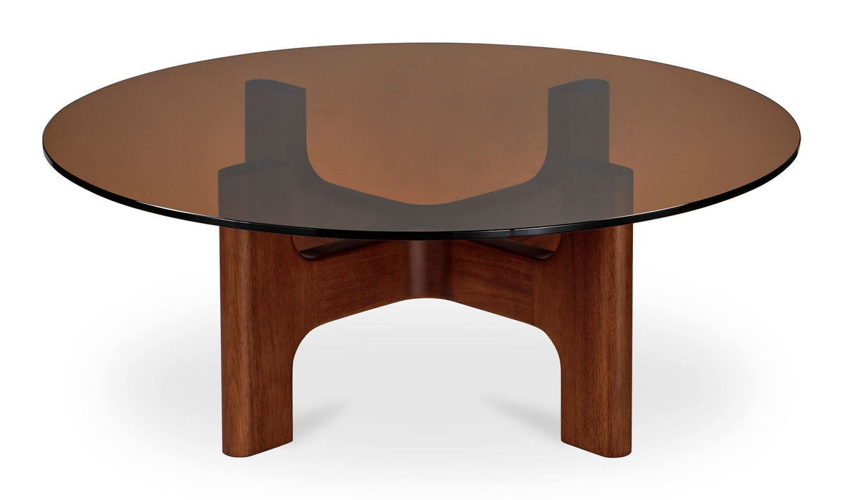 Limerick Coffee Table in Amber — 12mm amber tempered glass, 42" × 42"