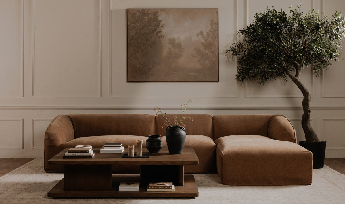 Chiswick Coffee Table in Dark Brown — styled in a living room